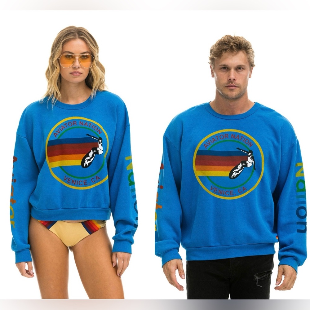 Aviator Nation Venice Relaxed Crew Sweatshirt Ocean Size XL UNISEX